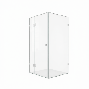 100x70cm Corner Frameless Shower Screen with F-Brackets and SS Hinges, Square Double Pull Handle