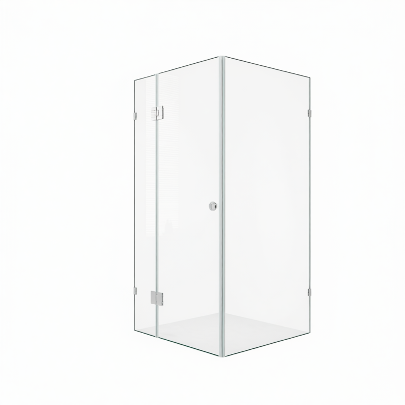 110x100cm Corner Frameless Shower Screen with Brackets and Brass Hinges - U-Brackets and Floor U-Bracket 110x100cm Corner Frameless Shower Screen with Brackets and Brass Hinges - U-Brackets and Floor U-Bracket