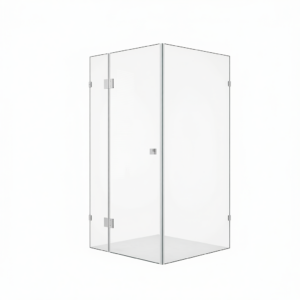 110x100cm Corner Frameless Shower Screen with U-Brackets and SS Hinges, Square Double Pull Handle
