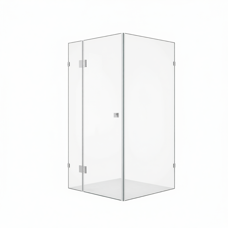 110x100cm Corner Frameless Shower Screen with U-Brackets and SS Hinges, Square Double Pull Handle 110x100cm Corner Frameless Shower Screen with U-Brackets and SS Hinges, Square Double Pull Handle