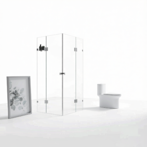 110x120cm Double Door Corner Shower Screen U-Brackets, SS Hinges & Square Knob Handle
