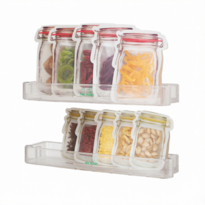 3pcs Transparent Food Fresh-keeping Bag Bottle-Shaped Biscuits Snacks Storage Sealer Bags Zip-Lock Bag Red Color