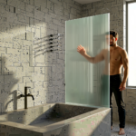 90cm Reeded Glass Shower Screen with Wall Channel