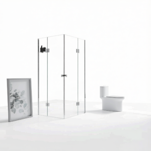 90x100cm Double Door Corner Shower Screen – Wall Channels with SS Hinges, Square Knob Handle