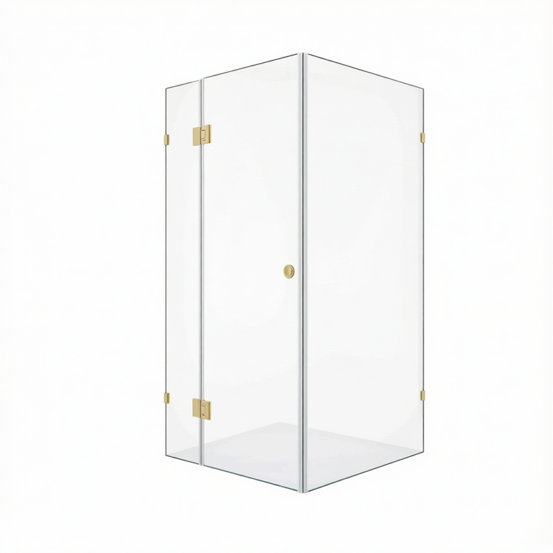 90x80cm Corner Frameless Shower Screen Wall Channel and Floor F-Bracket with SS Hinges for Contemporary Bathrooms