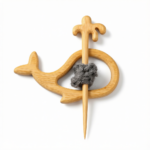 Brooch pin with woodenanimal pattern-Whale