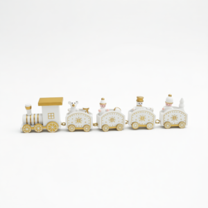 Christmas Wooden Train Ornament Set 2-Pack - 5-Piece Mini Train Decor for Tabletop Scene Layout
