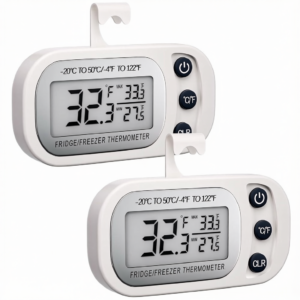 Digital Frigerator Thermometer 2 Pack,Waterproof Fridge and Freezer Thermometer,Thermometer Refrigerator with Large LCD Screen,Stand and Magnetic Back,for Room,Kitchen,White