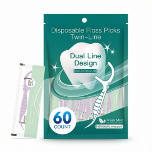 Disposable Twin-Line Dental Floss Picks, Individually Wrapped Floss Sticks—