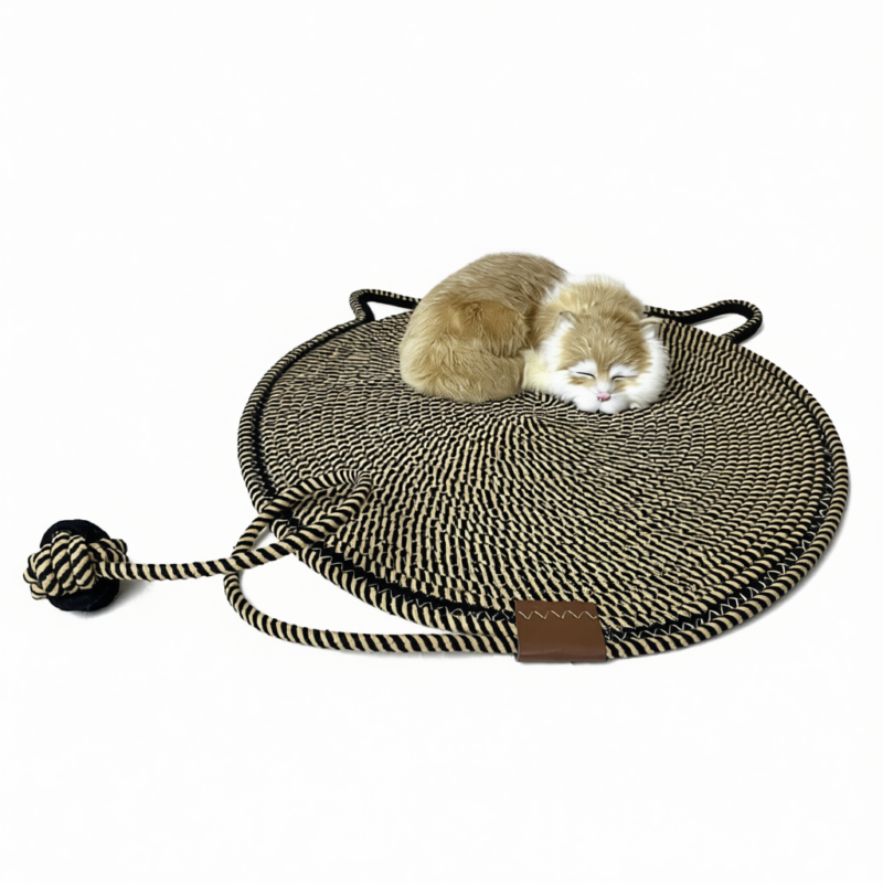 Durable Cat Scratching Mat with Attached Toy Ball - Washable and Multi-Functional, Ideal for Cats' Scratching and Sleeping - 50cm Diameter Durable Cat Scratching Mat with Attached Toy Ball - Washable and Multi-Functional, Ideal for Cats' Scratching and Sleeping - 50cm Diameter