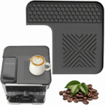 L Shaped Silicone Coffee Machine Mat, Non Slip Heat Resistant Espresso Machine Drip Tray Protector Pad-Black