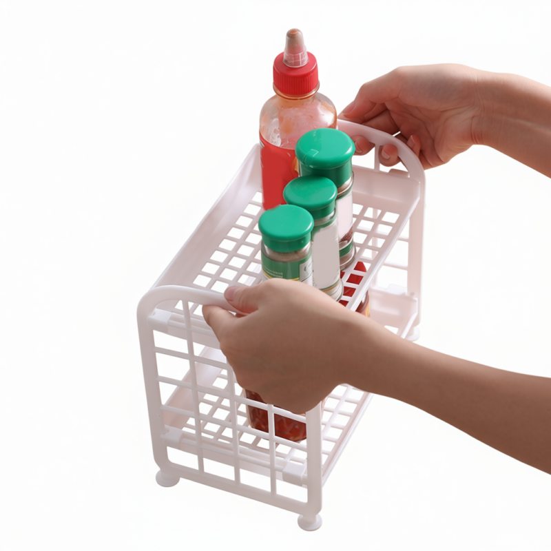 Plastic Desktop Storage Shelf - Double Layer Hollowed Out Organizer - Countertop Spice Rack, Cosmic Storage Shelf, Small Item Organizer with Mesh Drainage - 1 Pack, 8.46 x 5.5 x 7.87 Inches