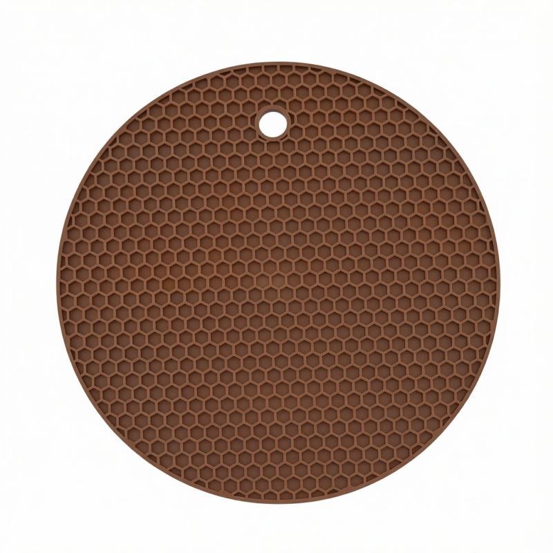Round Honeycomb Silicone Placemat - Coffee
