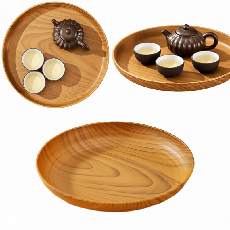 Round Wood-Grain Plastic Serving Tray, 8 Inch Round Wood-Grain Plastic Serving Tray, 8 Inch