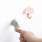 Wall Suction Mounted Hook Umbrella Bathroom Kitchen Bedroom Storage Organizer Pink