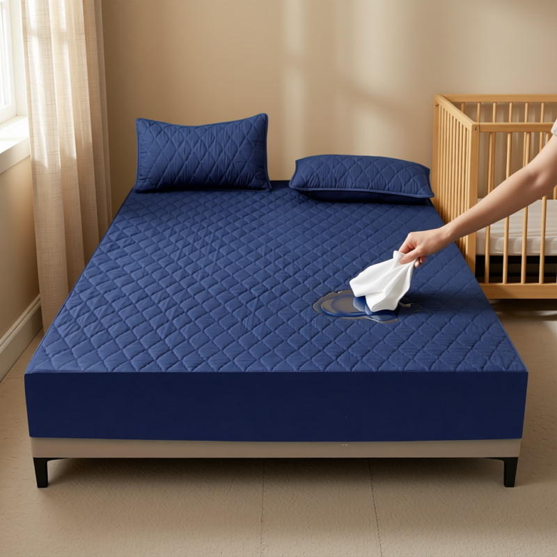 Waterproof Quilted Fitted Sheet Solid Color Toddler A pair of pillowcases