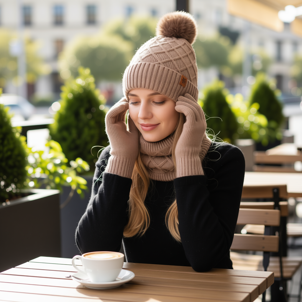 Women Argyle 3-Piece Set-Hat Scarf and Gloves