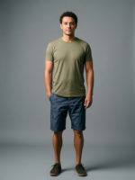 Mens 100% Cotton Summer Shorts - Check Grey worn