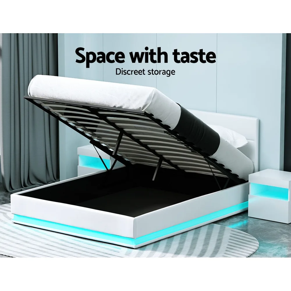 Artiss Bed Frame Queen Size LED Gas Lift LUMI