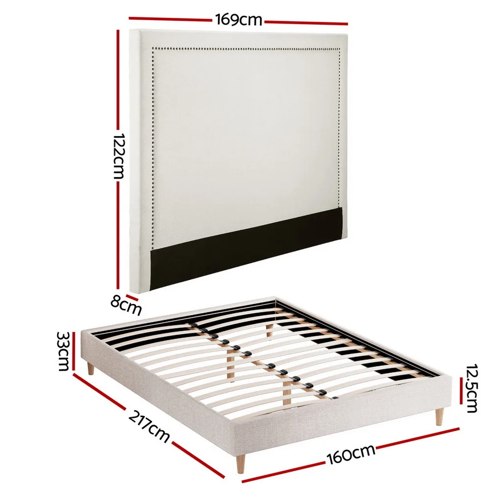 Artiss Queen Bed Frame Platform Bed Base Upholstered Headboard Linen Fabric Beige