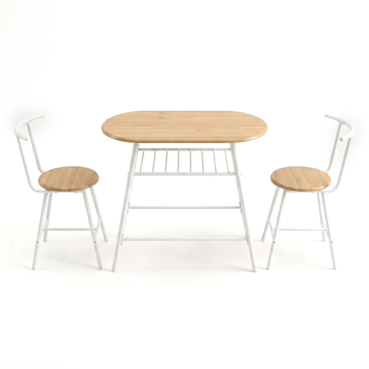 Artiss Oval Dining Table Set 3PC Space-Saving Bistro Kitchen Storage Wine Rack Natural White