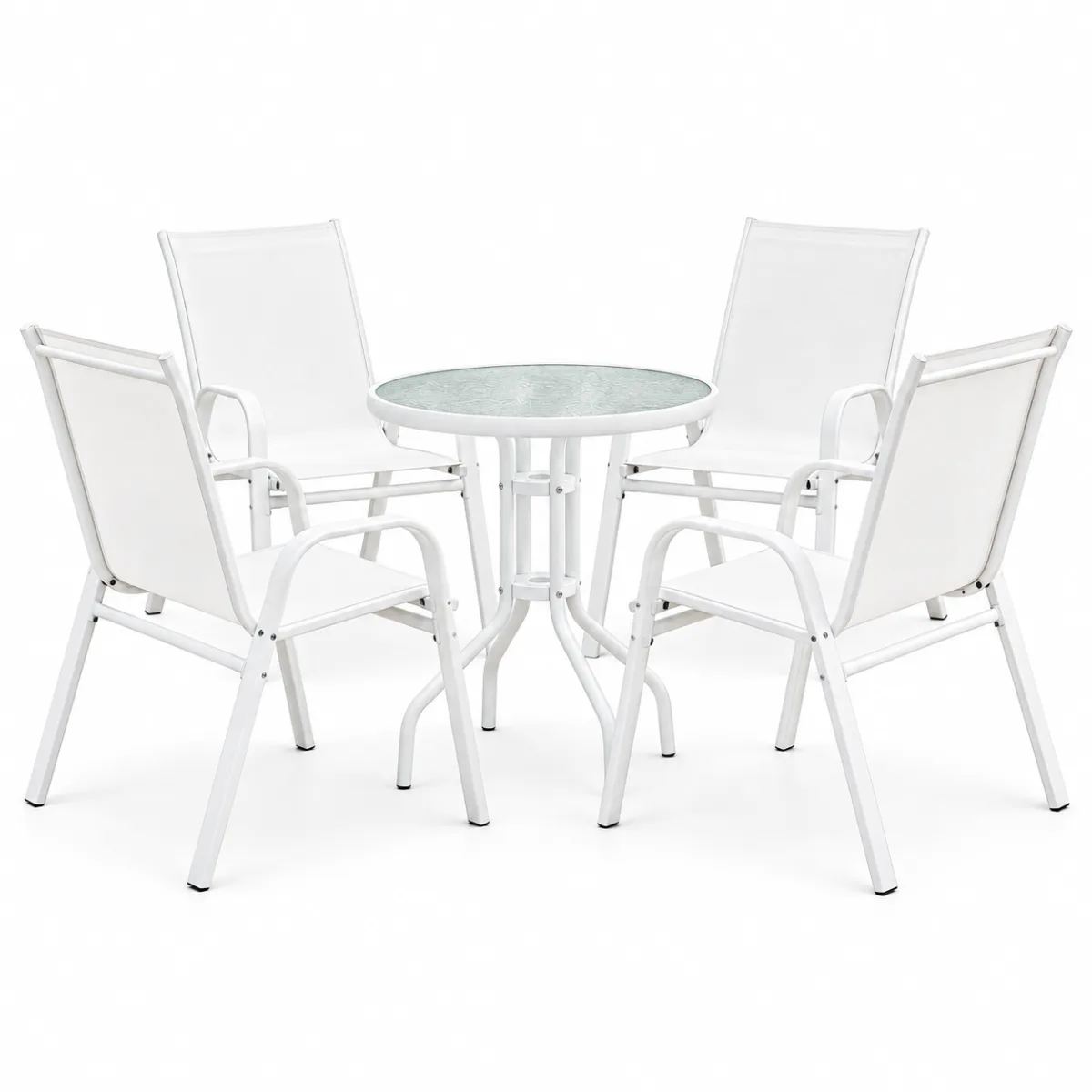 Gardeon 5PC Bistro Set Outdoor Table and Chairs Stackable Patio Furniture White