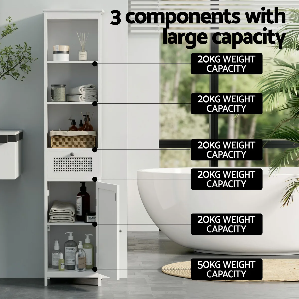 Artiss Bathroom Cabinet Storage X2 White Rattan 161cm