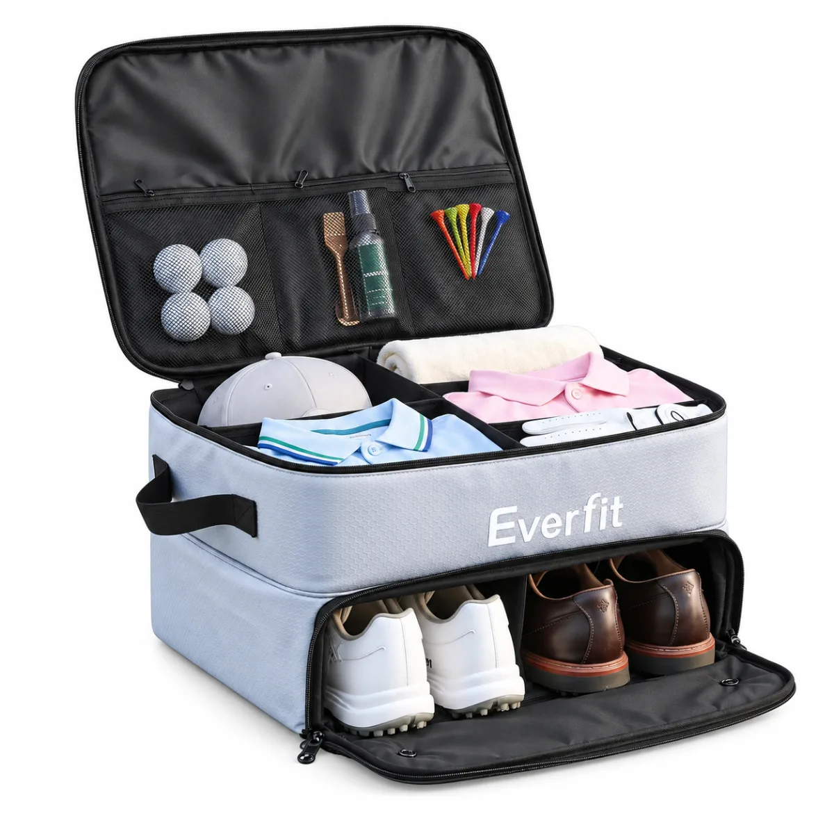 Everfit Golf Storage Bag 2-Tier Trunk Organizer with Ventilated Shoe Compartment