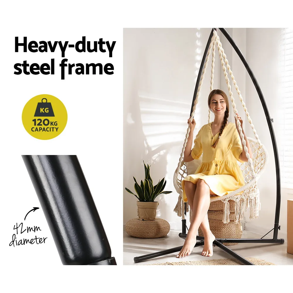 Gardeon Hammock Chair with Steel Stand Macrame Outdoor Swinging