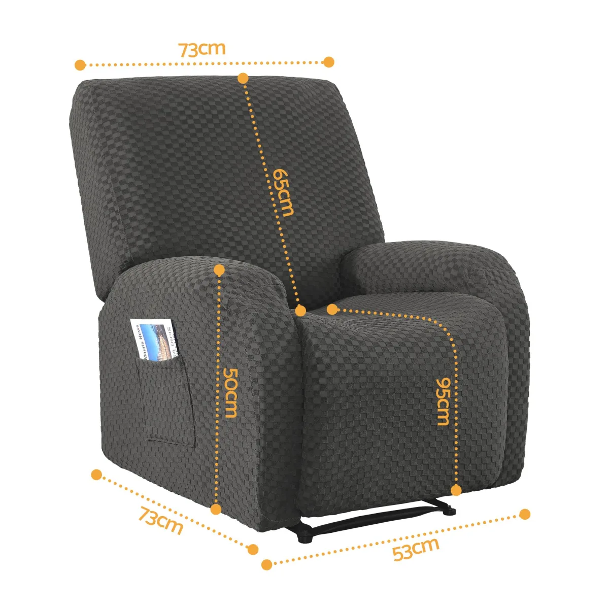 Artiss Recliner Chair Covers with Storage Side Pockets Grey Fabric