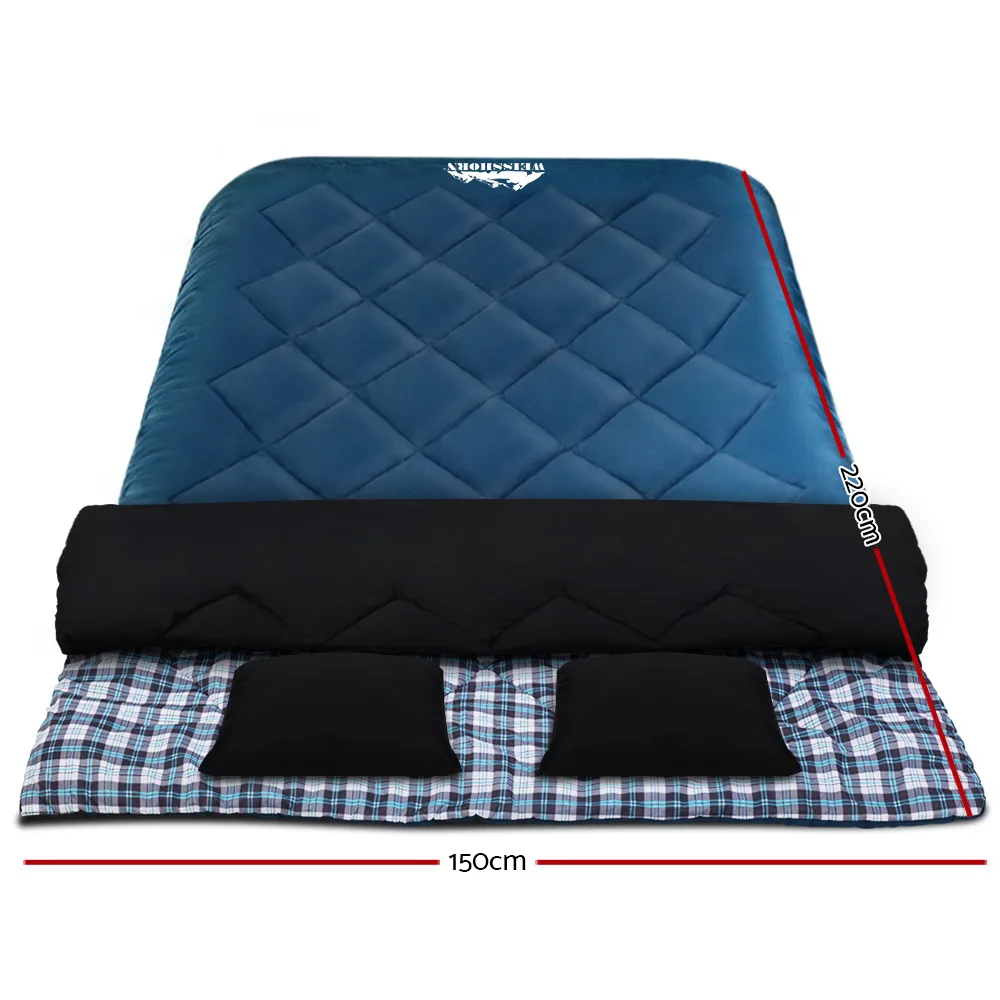 Weisshorn Sleeping Bag Double Pillow Thermal Camping Hiking Tent Blue -10°C