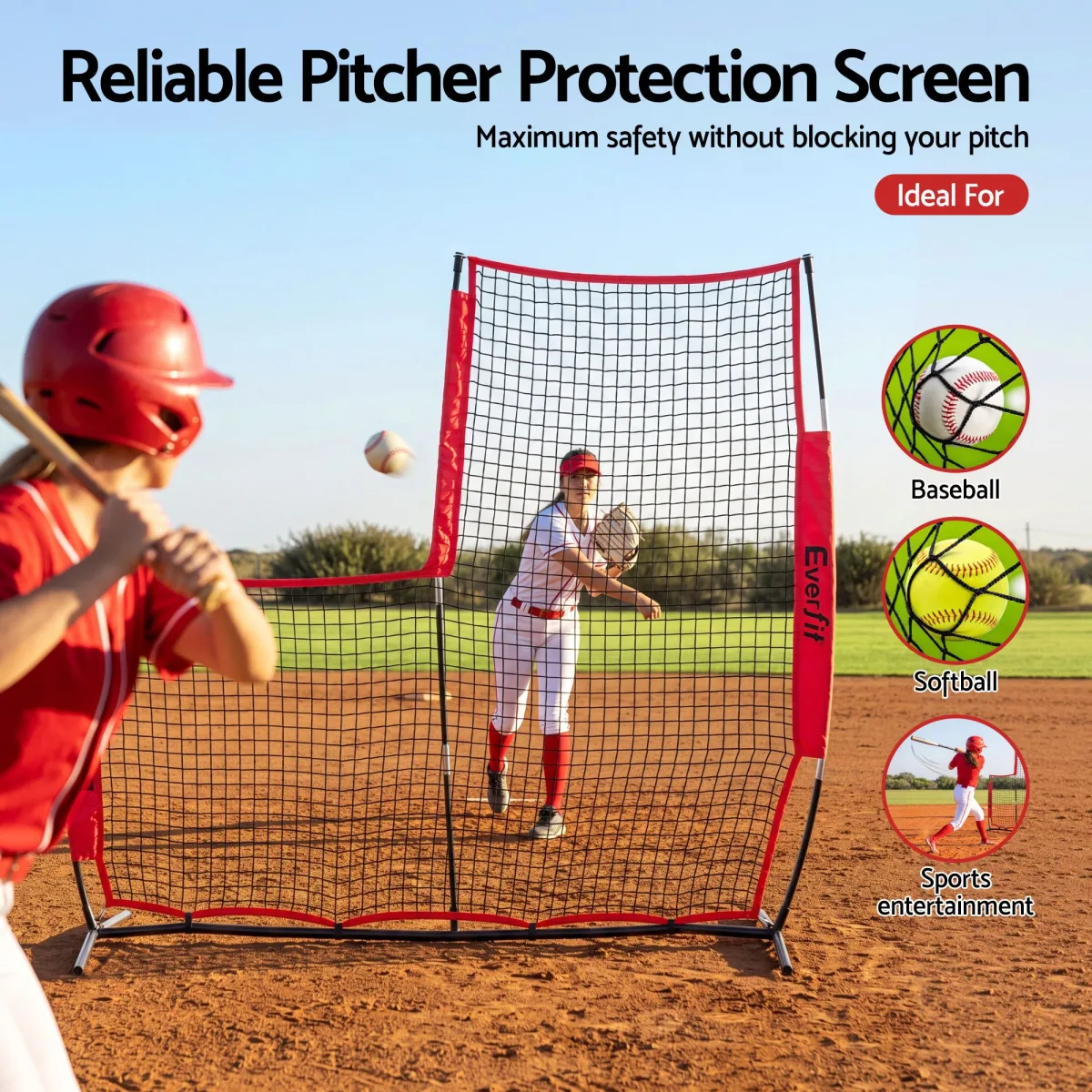Everfit Baseball Pitching Net L Screen Softball Practice Portable Black