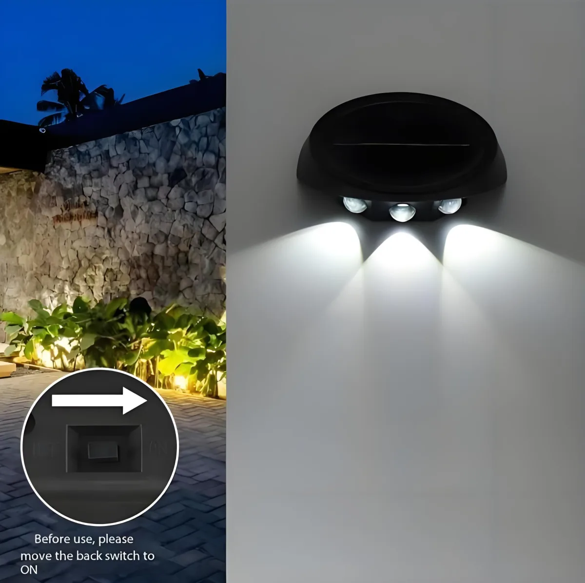 Solar Outdoor Wall Lights (2-Pack): IP44 Waterproof LED Sconces for Garden, Patio & Pathway Lighting (Warm light)