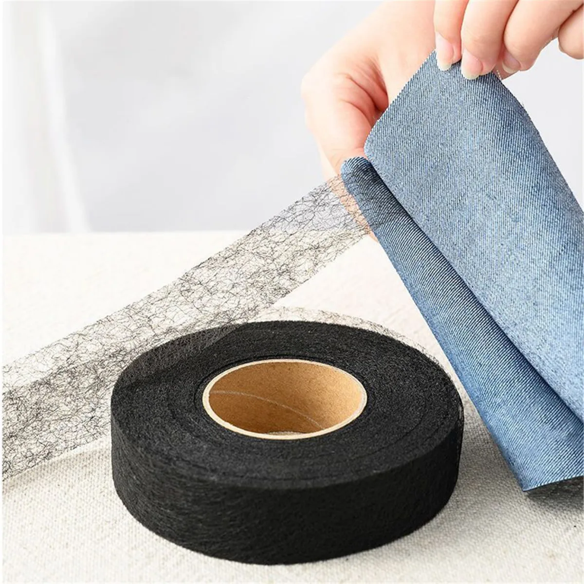1 Roll Black Iron On Hem Tape for No Sew Clothing Curtain and Fabric Repairs, Strong Fusible Adhesive, 1.57 in x 80 yd