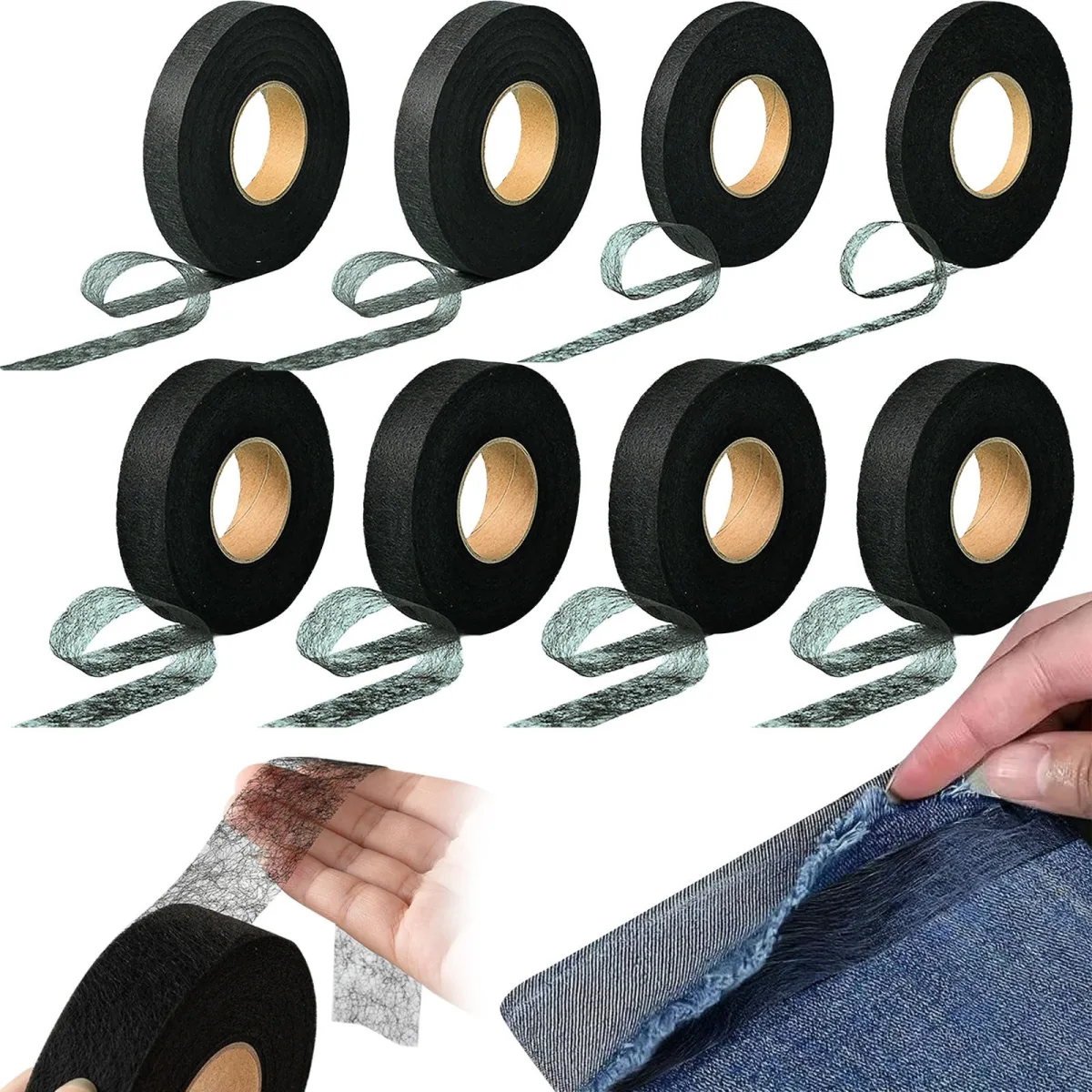 1 Roll Black Iron On Hem Tape for No Sew Clothing Curtain and Fabric Repairs, Strong Fusible Adhesive, 1.57 in x 80 yd