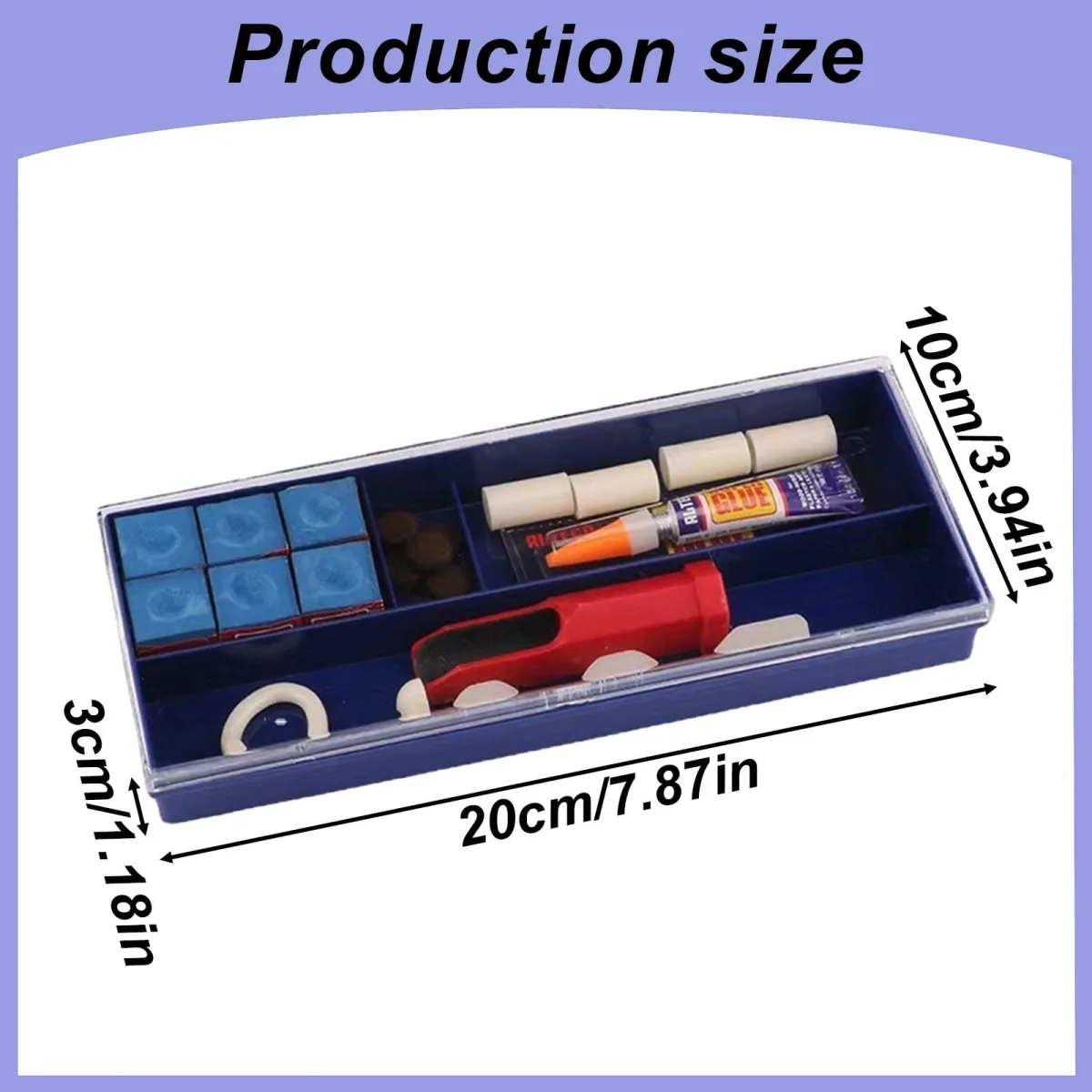 20 Piece Cue Stick Tip Repair Kit, pool cue accessories with tips clamp glue shaper and billiard repair tools, Blue, 9.45 x 3.94 x 1.18 inches