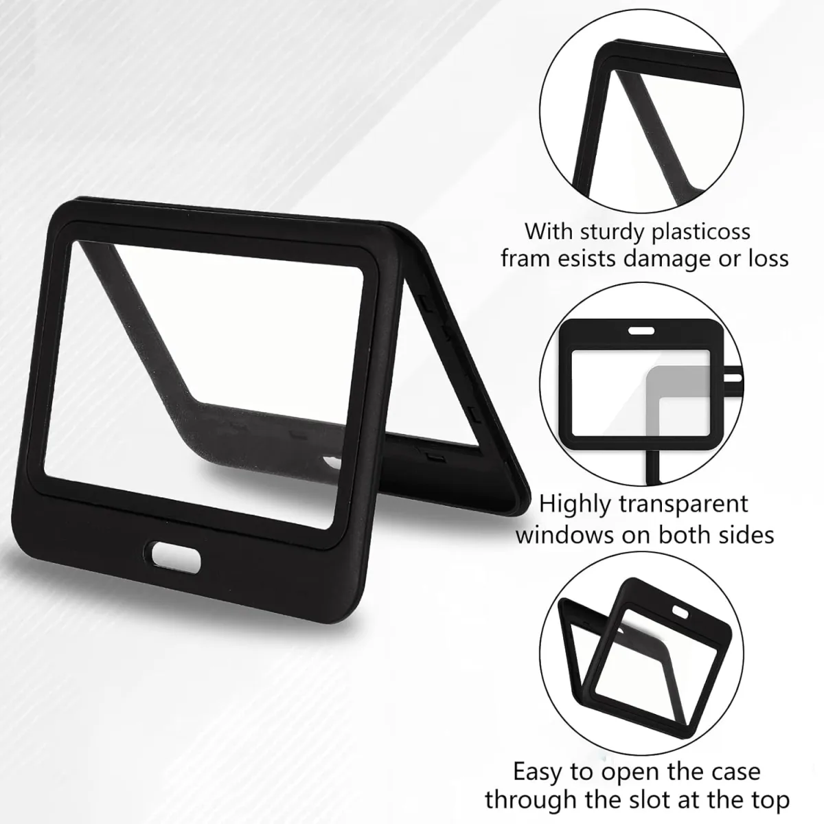 1 Pcs ID Badge Holder with Double-Sided Windows Horizontal Hard Plastic Case Black Card Protector Pouch for Office School ID Credit Cards Proximity Key Cards Driver’s Licenses and Passes