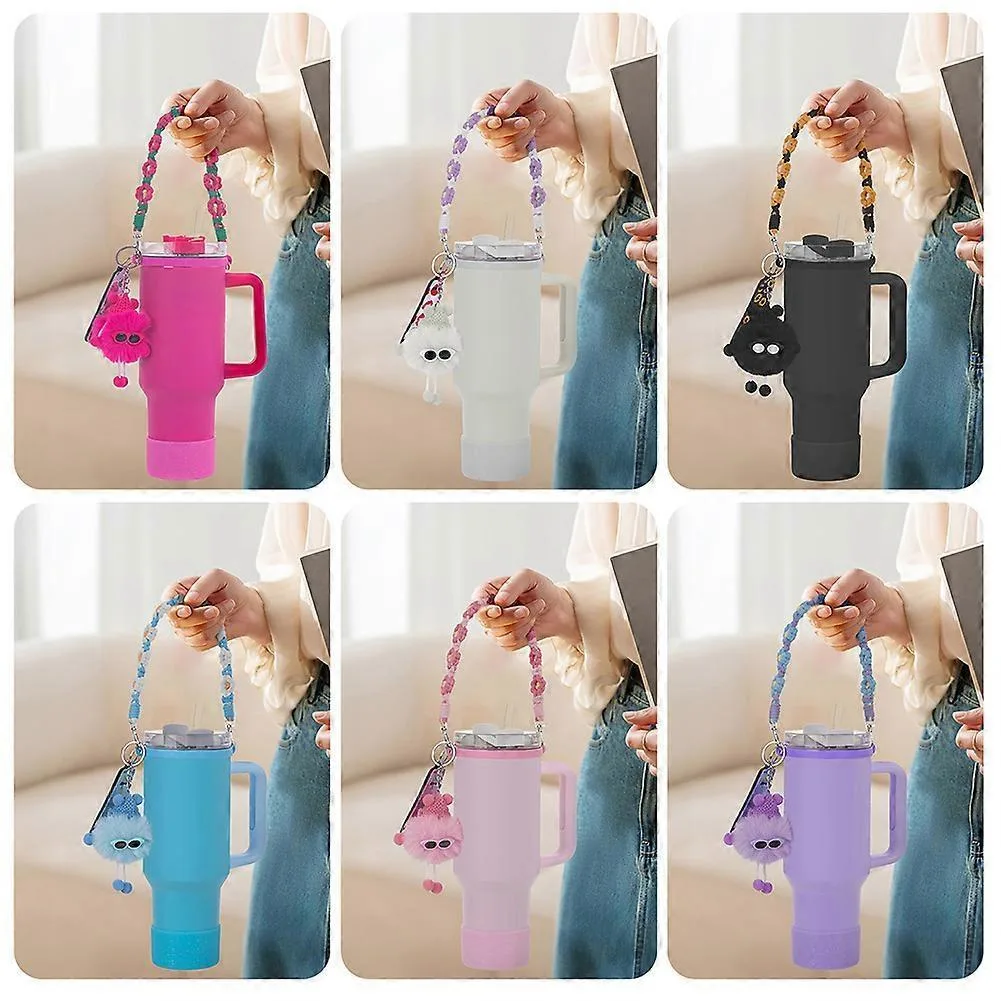 6pcs Cute Accessories Set for 20/30/40oz Tumbler Stanley Cup, Water Bottle Handle Strap, Siliocne Straw Cover and Plush Charms for Girls