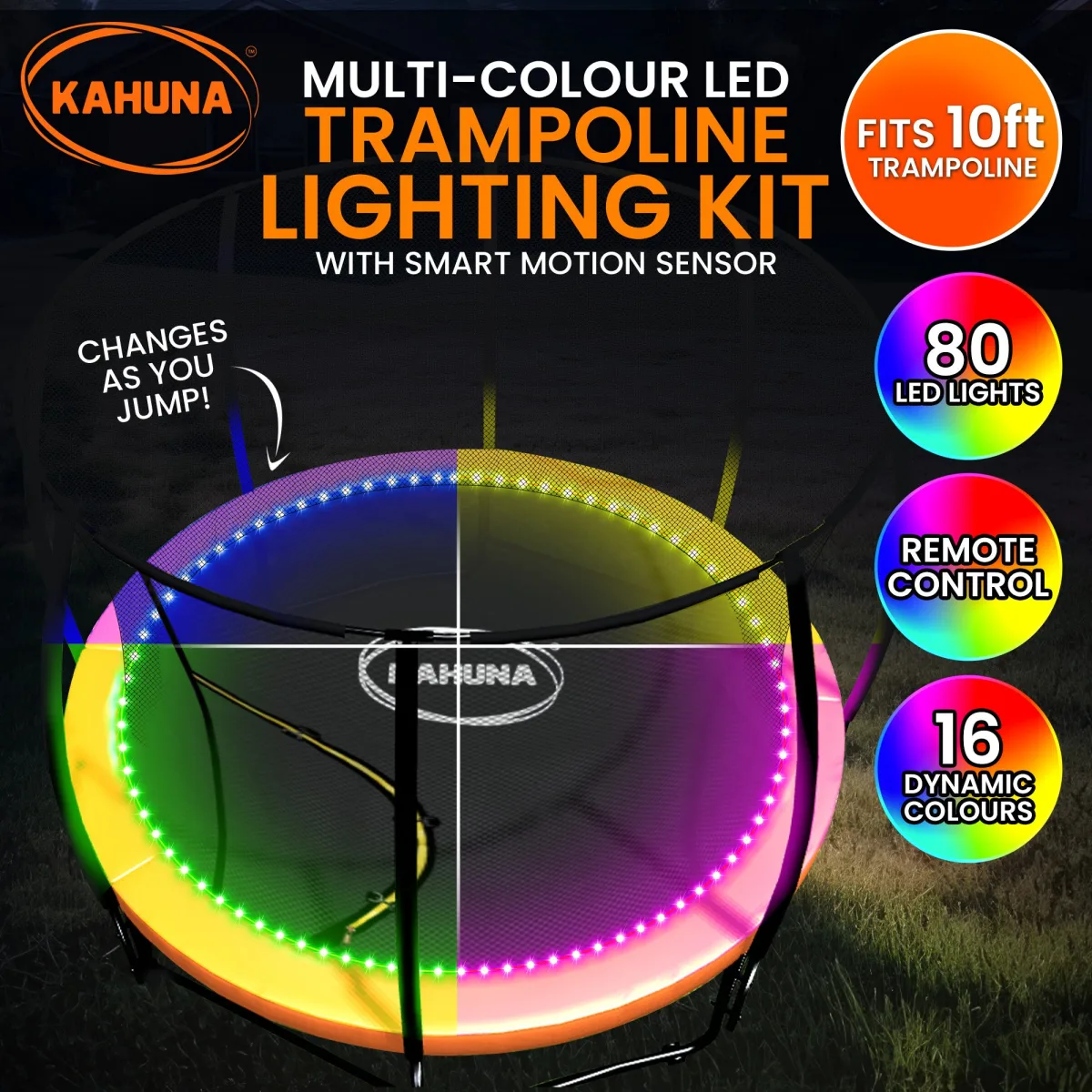 Kahuna LED Kit Suits 10ft Trampolines Multi-Colour Smart Motion Sensor Lighting with 16 colours