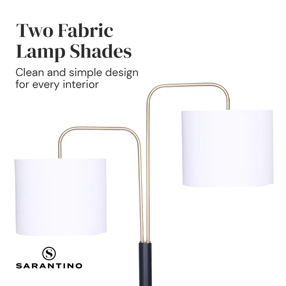 Sarantino Modern Black & Gold Task Floor Lamp with Adjustable White Linen Shade Standing Light for Living Room