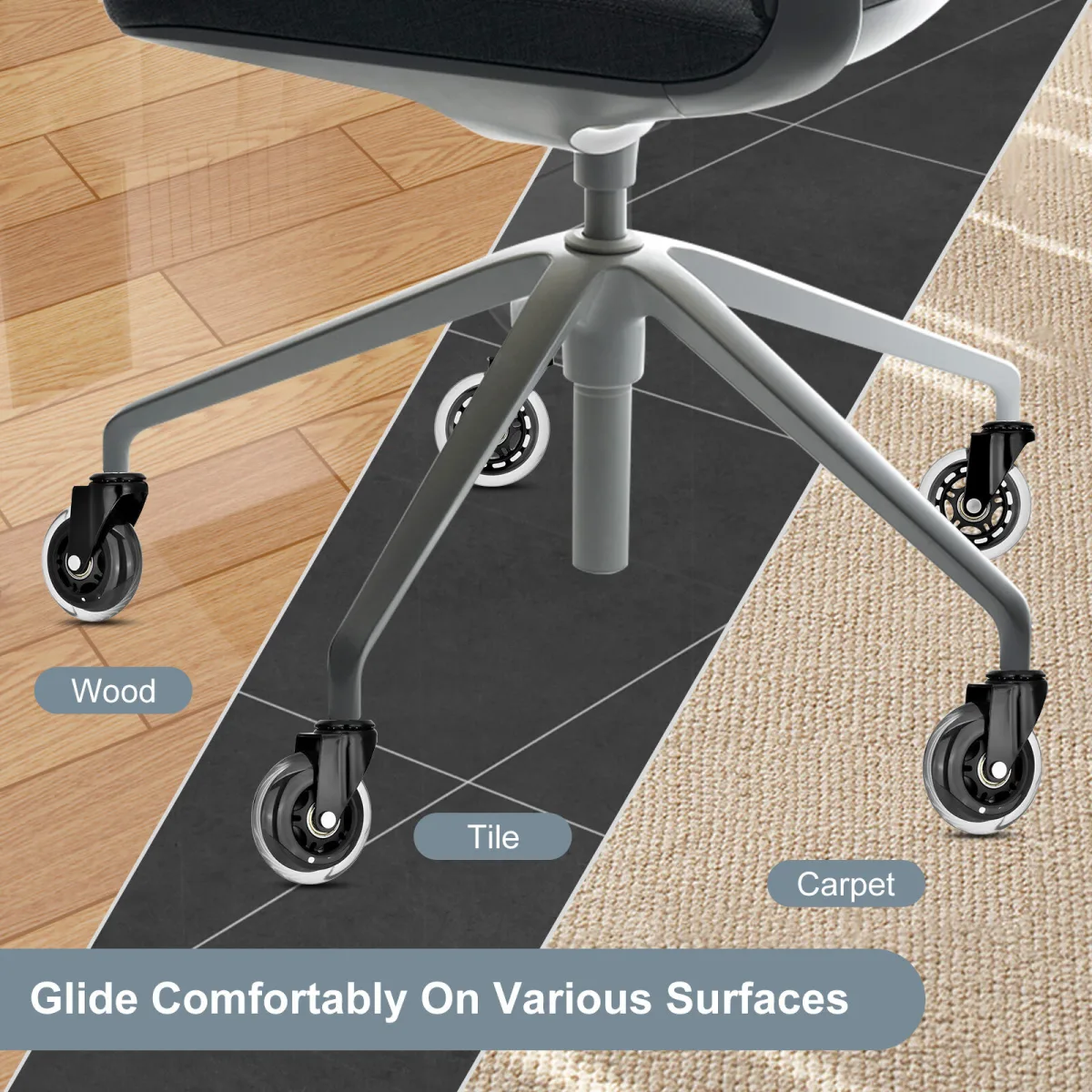 5X 3'' Rollerblade Style Wheels Office Chair Casters - Slient Smooth, 11x22mm Stem