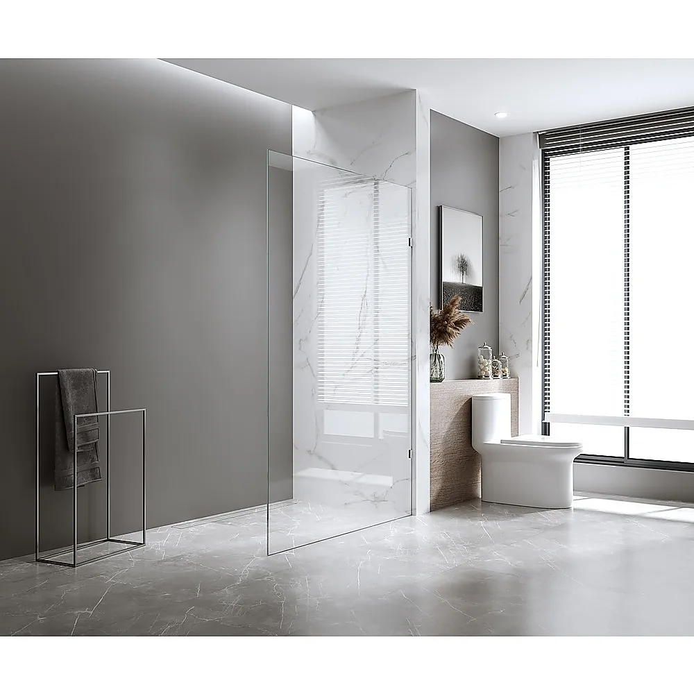110x210cm Glass Shower Screen with F-Brackets and Round Pole