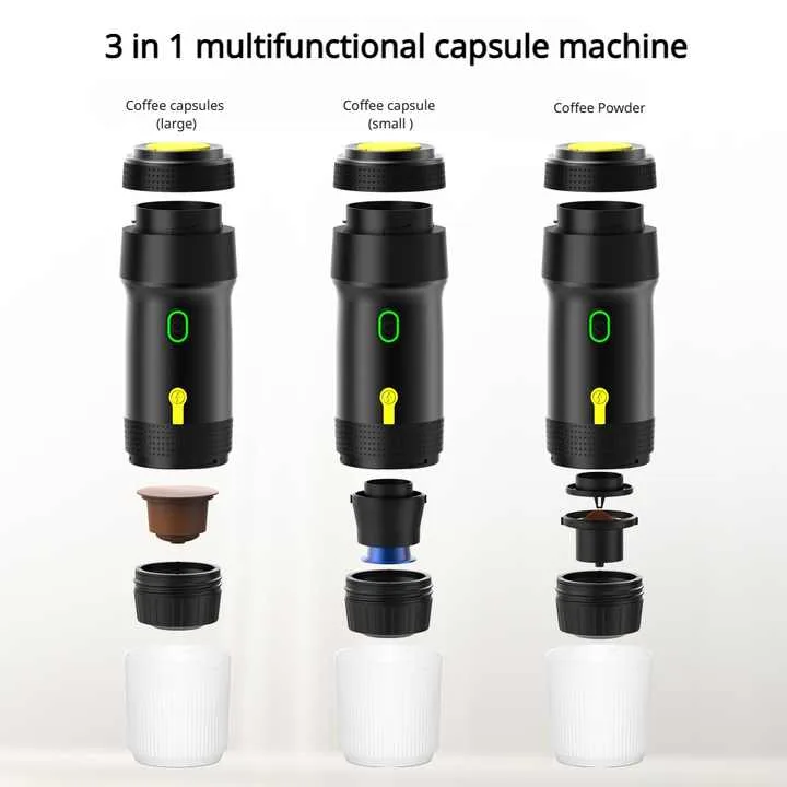 Portable Fully Automatic Espresso Coffee Machine - Universal 3-in-1 Capsule, Coffee Powder & Espresso Maker