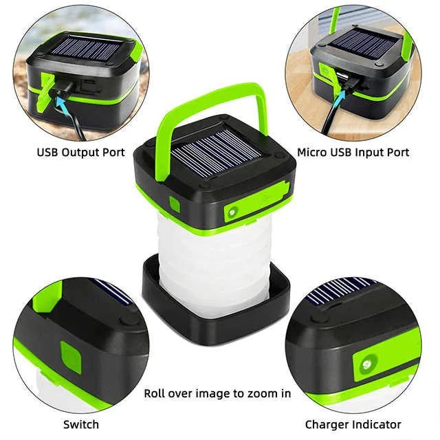 Collapsible Portable Solar LED Camping Lantern with USB Charging
