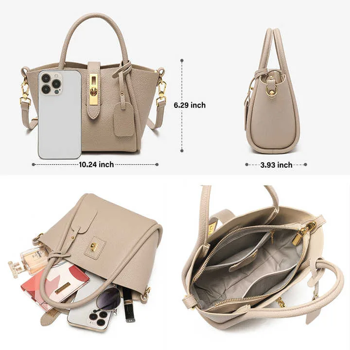 Genuine Leather Women's Handbag - Stylish Bucket Bag with Top Handle and Crossbody Strap
