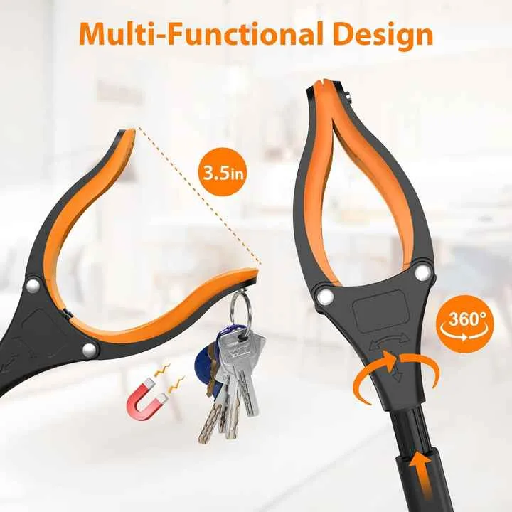 Orange Foldable Grabber Tool with Silicone Non-Slip Claws – Ideal for Litter Picking, Outdoor Use, and Household Cleaning