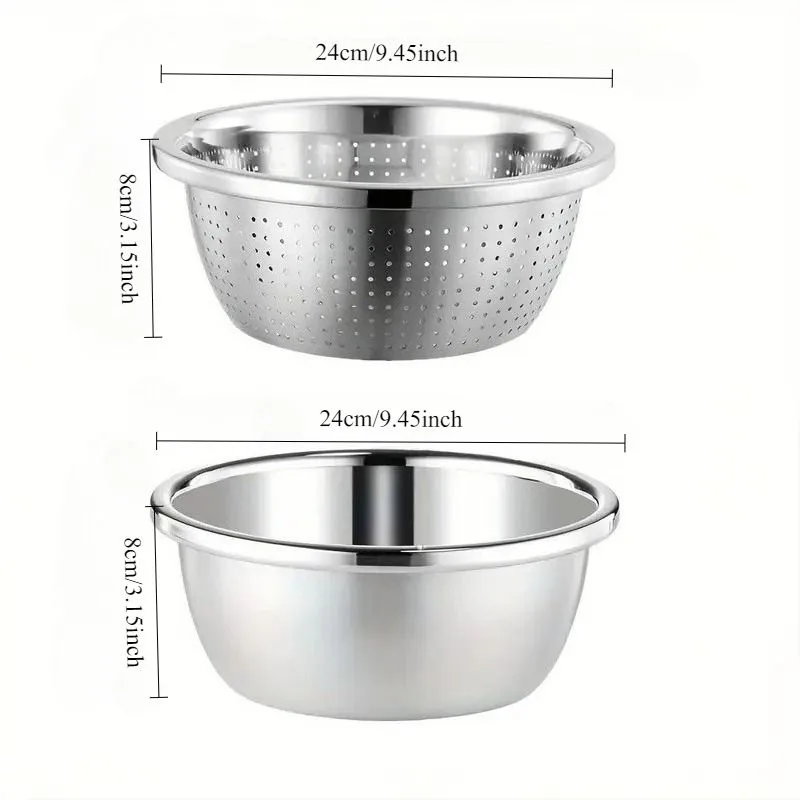 2-Piece Stainless Steel Micro-Perforated Strainer Bowls, Multipurpose Colanders and Mixing Bowls