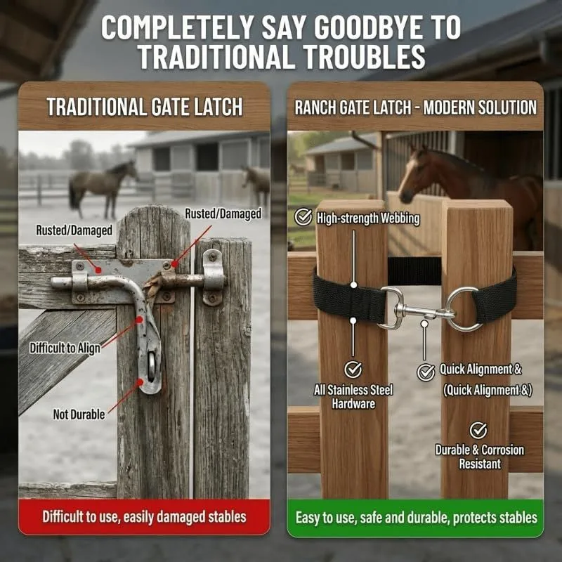 3PC Ranch Gate Strap Latch Adjustable Webbing with Metal Clip 19.69 Inch Gate Lock Easy Install for Barn Horse Cattle Fencing, Black (black)