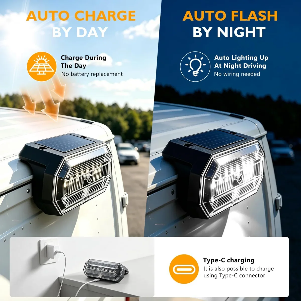 Wireless Solar LED Strobe Lights,Side Light Flashing Light for Car Truck
Auto Turn On / Off 6 Modes Sync Function,Touch Control Surface Mount Waterproof for Car Truck Vehicle Side/Front/Rear(Red)