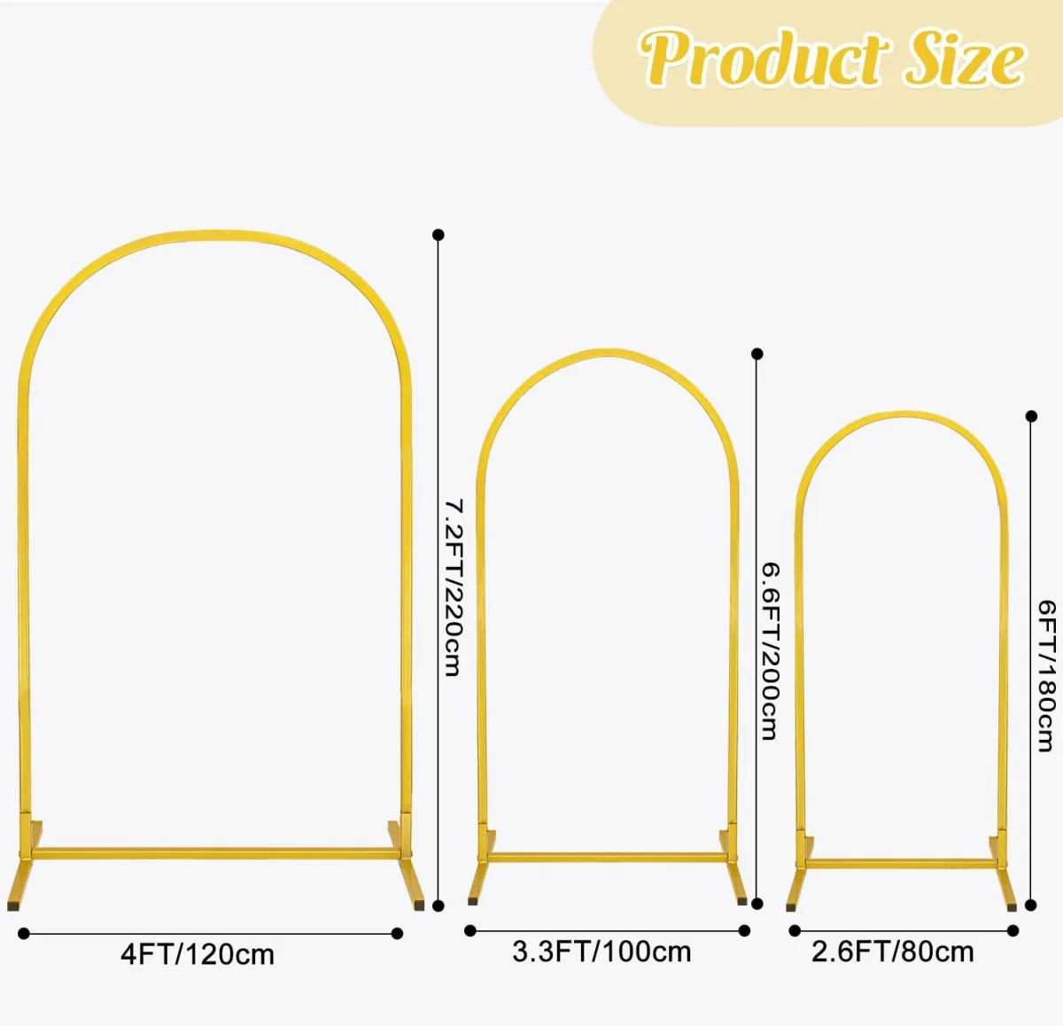 3-Piece Metal Wedding Arch Stand Set for Ceremony Backdrop, Balloon Decoration, and Party Stage Display (Gold)